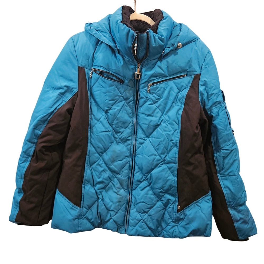 ZeroXposur Women Ski Jacket Blue Black Down Feathers Winter Size L #464